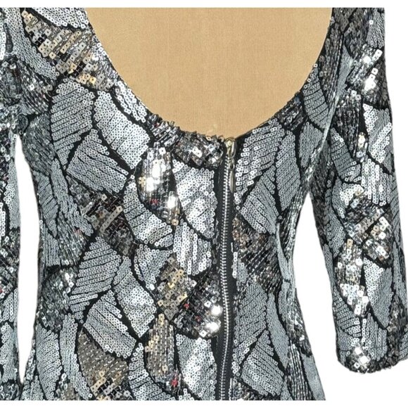 NWT Body Language Paris Sequin Mini Dress Sz.S Silver Cocktail Formal Coquette - Picture 12 of 13